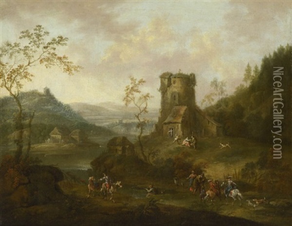 Flusslandschaft Mit Altem Turm Und Figurenstaffage Oil Painting - Maximilian Joseph Schinagl