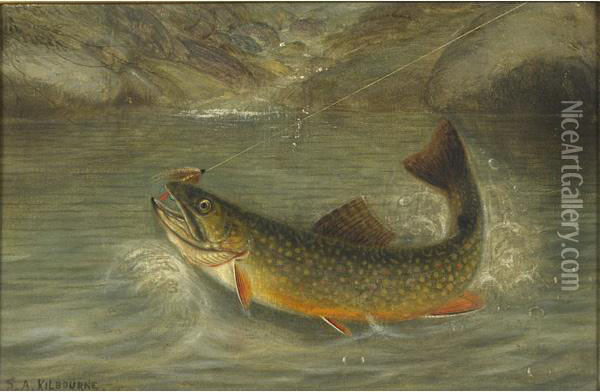 Fly-fishing Scene oil painting reproduction by Samuel A. Kilbourne 