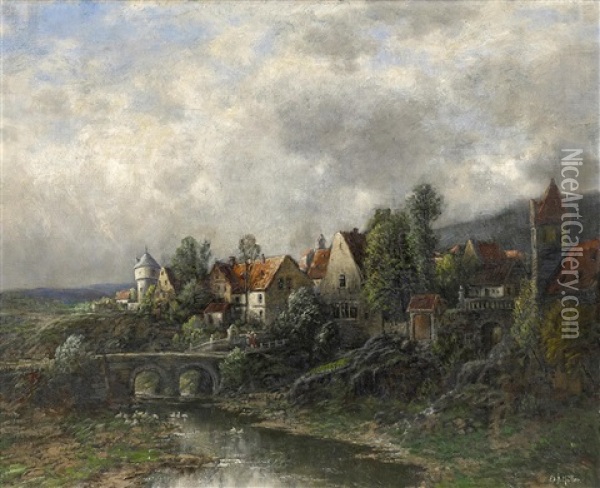 Hessisches Stadtchen Oil Painting - Eduard Josef Mueller