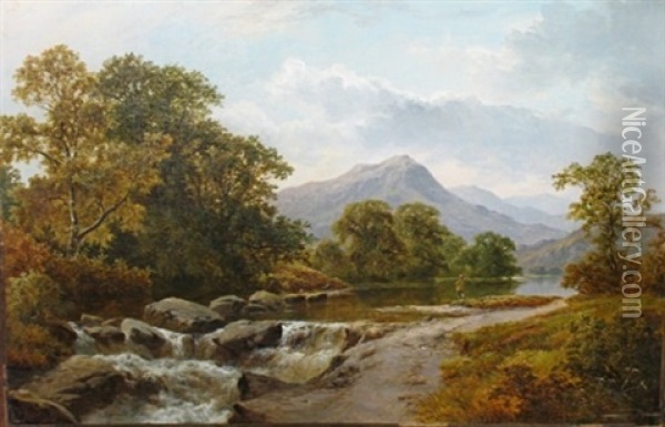 Fly Fishing In Wales Oil Painting - Thomas Stanley Barber