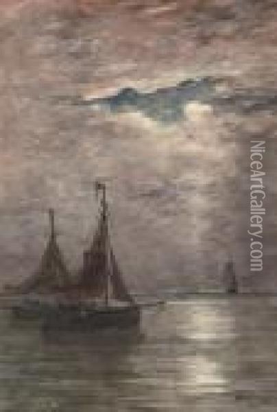 Bomschuiten On A Calm Oil Painting - Hendrik Willem Mesdag