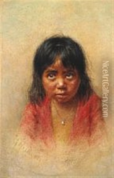 Portrait Of A Little Pomo Indian Girl Oil Painting - Grace Carpenter Hudson