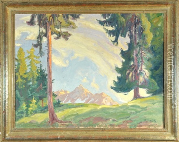 Waldlichtung Mit Blick Auf Die Rotspitze In Den Allgauer Alpen Oil Painting - Richard Mahn