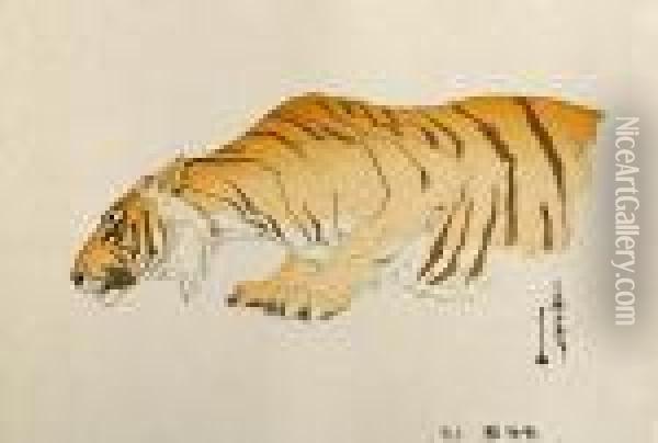 Tiger Oil Painting - Hiroshi Yoshida