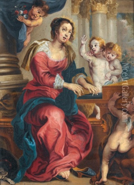 Die Heilige Cacilia An Der Orgel Oil Painting - Abraham van Diepenbeeck