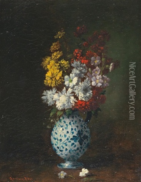 Flowers In A Vase Oil Painting - Germain Theodore Ribot