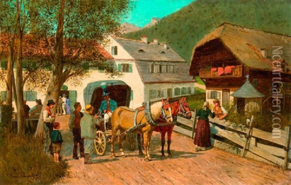 Postkutsche Vor Einem Bauernhaus Oil Painting - Franz Quaglio