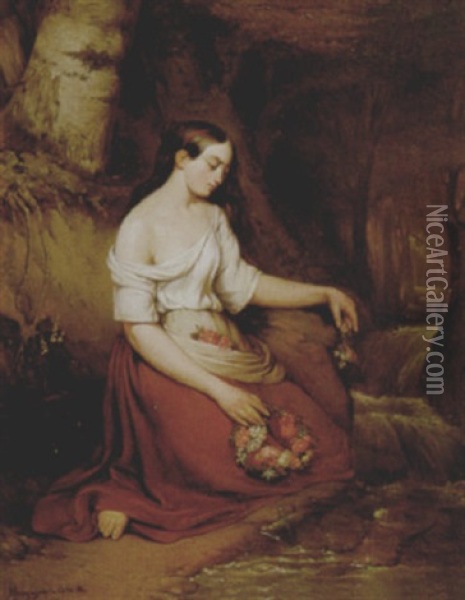 Jonge Vrouw Met Bloemenguirlande Oil Painting - Henry Gregoir