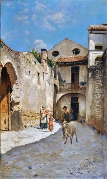 Cortile Rustico Oil Painting - Eduardo Monteforte