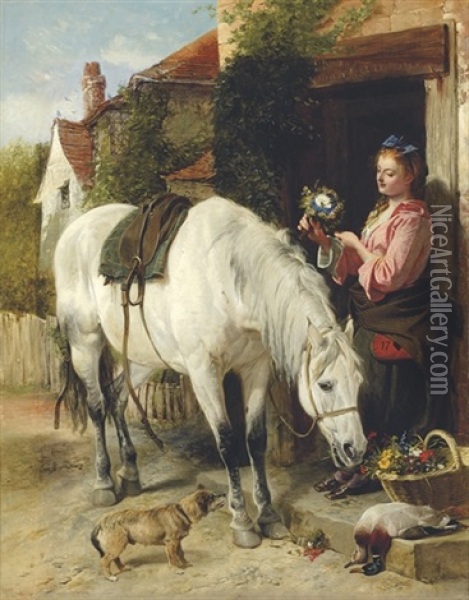 The Gardener's Daughter (collab. W/ John Phillip) Oil Painting - Richard Ansdell