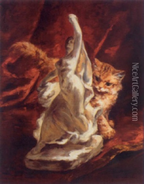 Cat And Dancer Oil Painting - Marie Yvonne Laur