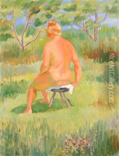 Nude En Plein Air Oil Painting - Iosif Evstafevich Krachkovsky
