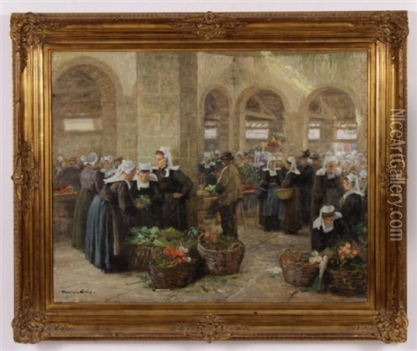 French Market Scene Oil Painting - Maurice Grun