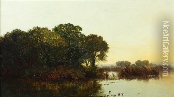 A Quiet Backwater Oil Painting - Henry John Boddington