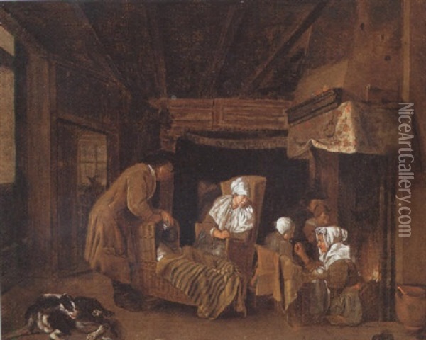 Het Kraamkamerbezoek Oil Painting - Jan Josef Horemans the Elder