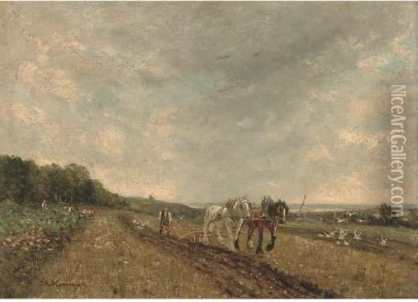 Ploughing The Field Oil Painting - John Rabone Harvey