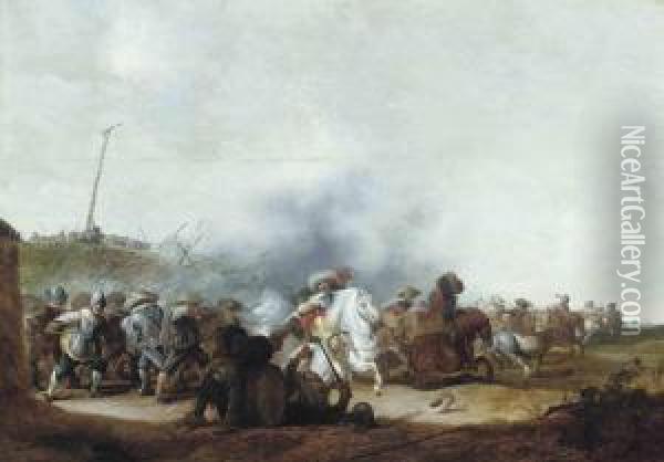 A Cavalry Skirmish Oil Painting - Jan the Younger Martszen