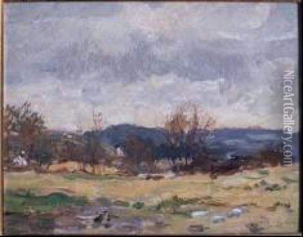 Paysage, 1948 Oil On Board Oil Painting - Frederick Rushing Roe
