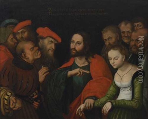 Christus Und Die Ehebrecherin Oil Painting - Lucas Cranach the Elder