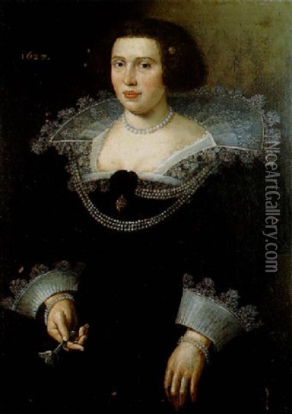 Portrait De Femme Au Collier De Perles Oil Painting - Michiel Janszoon van Mierevelt