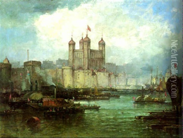 The Tower Of London, From The Thames Oil Painting - Andrew Melrose
