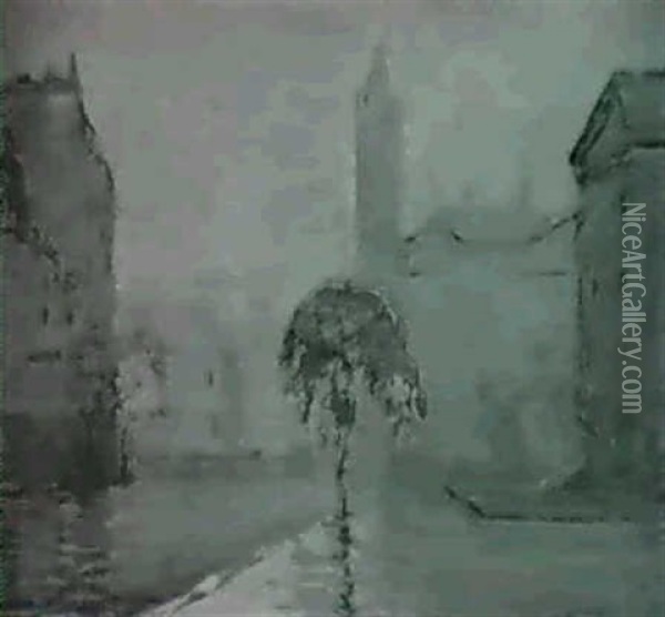 A Rainy Street Oil Painting - Arthur Clifton Goodwin