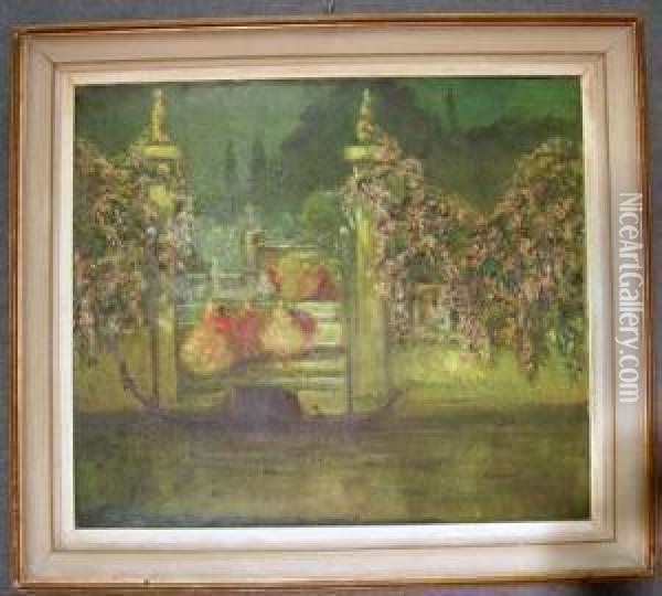 Scorcio Di Villa Sul Lago Con Personaggi Oil Painting - Gioachimo Galbusera