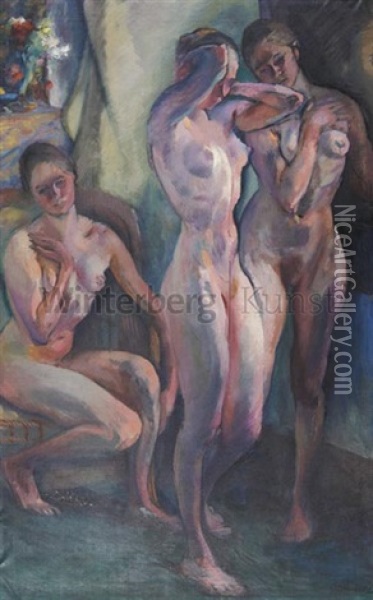 Drei Weibliche Akte Oil Painting - Franz Noelken