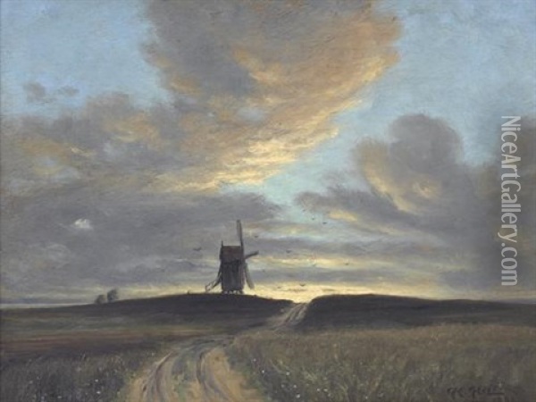 Landschaft Mit Windmuhle Oil Painting - Hans Hilsoe