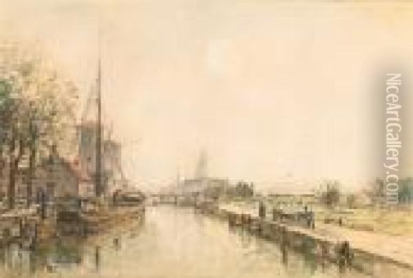 Canal Scene, Holland Oil Painting - Johan Barthold Jongkind