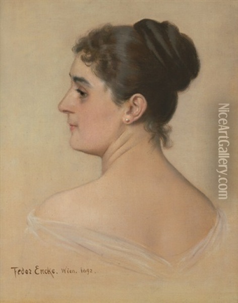 Bildnis Einer Dame Im Profil Mit Hochgesteckten Haaren Und Perlohrringen Oil Painting - Feodor Encke