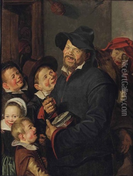 The Rommel Pot Player With Five Children Oil Painting - Frans Hals