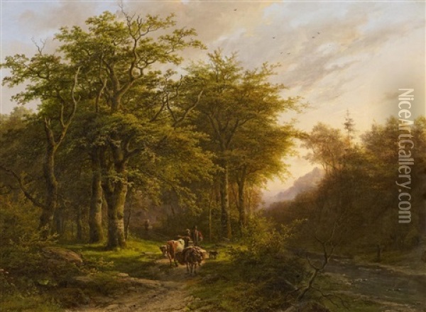 Waldlandschaft Mit Viehzug Oil Painting - Barend Cornelis Koekkoek