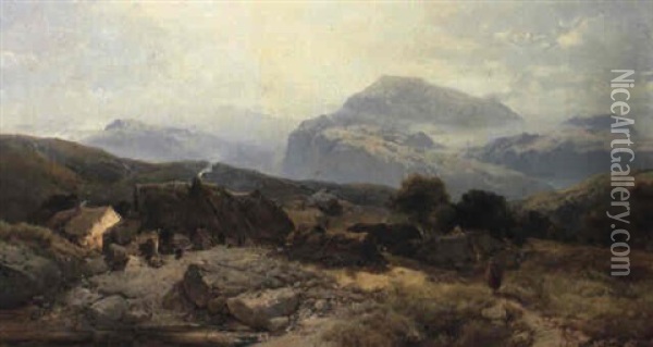 In The Welsh Hills Oil Painting - Henry Bright