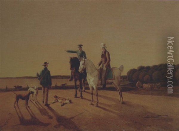 Zwei Reiter Und Ein Jager Vor Seenlandschaft Oil Painting - Wilhelm Alexander Wolfgang von Kobell