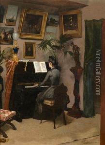 Interno Con Donna Al Pianoforte Oil Painting - Eugene Vavasseur