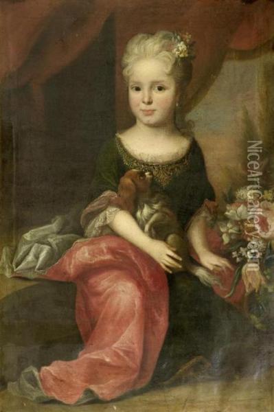 Portrait Of A Girl With A Dog Oil Painting - Jan Mytens