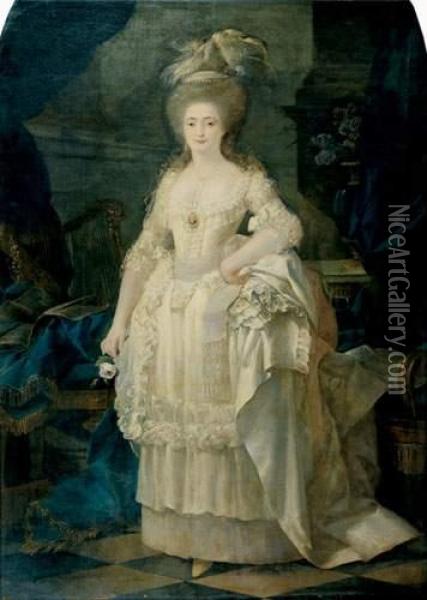 Portrait De Jeune Femme A La Rose Oil Painting - Lie Louis Perin-Salbreux