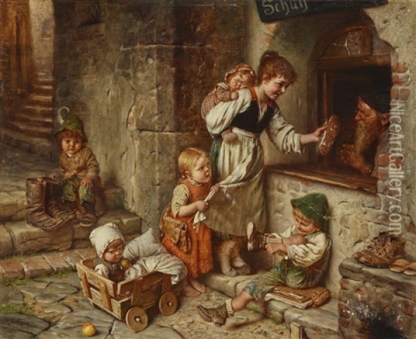Scene With Village Cobbler Oil Painting - Hermann Kaulbach
