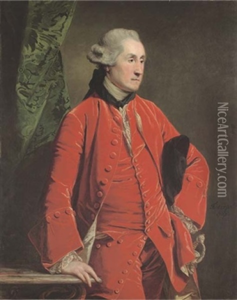 Portrait Of Sir Robert Burdett, 4th Bt. In A Red Coat And Waistcoat Oil Painting - Francis Cotes