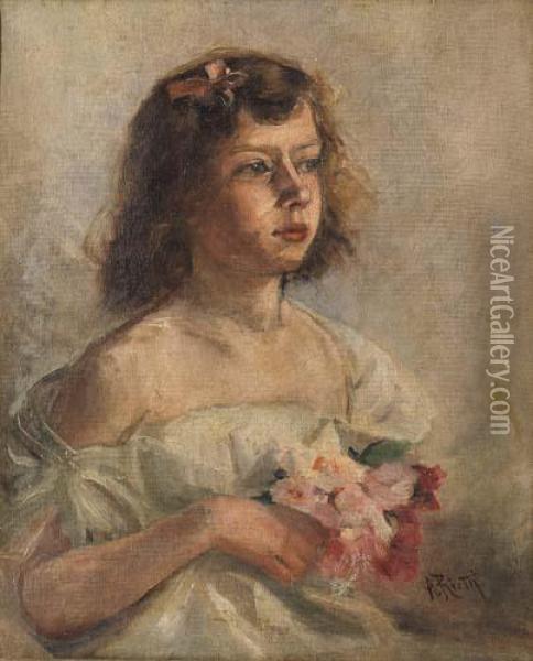 Bimba Con Fiori Oil Painting - Arturo Rietti