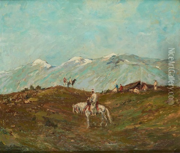Cavaliers Pres Du Campement Oil Painting - Gustave Flasschoen