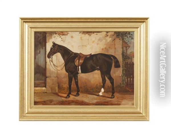 Bay Hunter In A Stable Yard Oil Painting - William Osborne