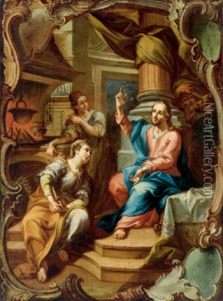 Christus Im Hause Von Maria Und Martha Oil Painting - Johann Georg Bergmuller