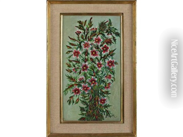 Fleurs Rouges Sur Fond Vert Oil Painting - Seraphine Louis