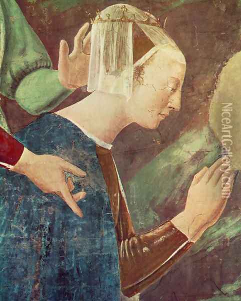 Adoration of the Holy Wood (detail-2) c. 1452 Oil Painting - Piero della Francesca