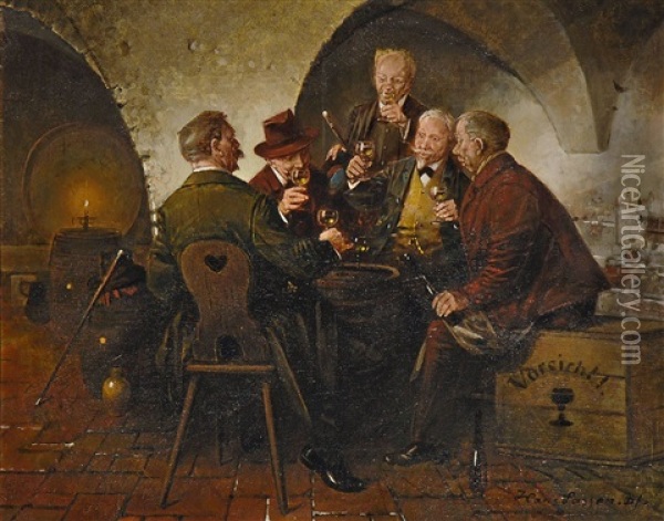 Bei Der Weinprobe Oil Painting - Hans August Lassen