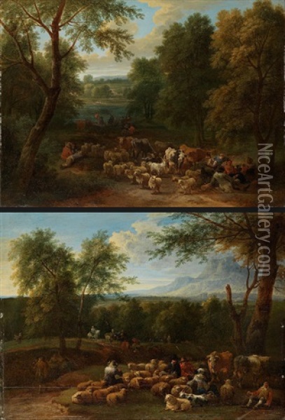 Gegenstucke: Landschaften Mit Viehherde (pair) Oil Painting - Mathys Schoevaerdts