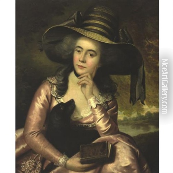 Portrait Of A Lady Holding A Dog Oil Painting - Sir John Hoppner
