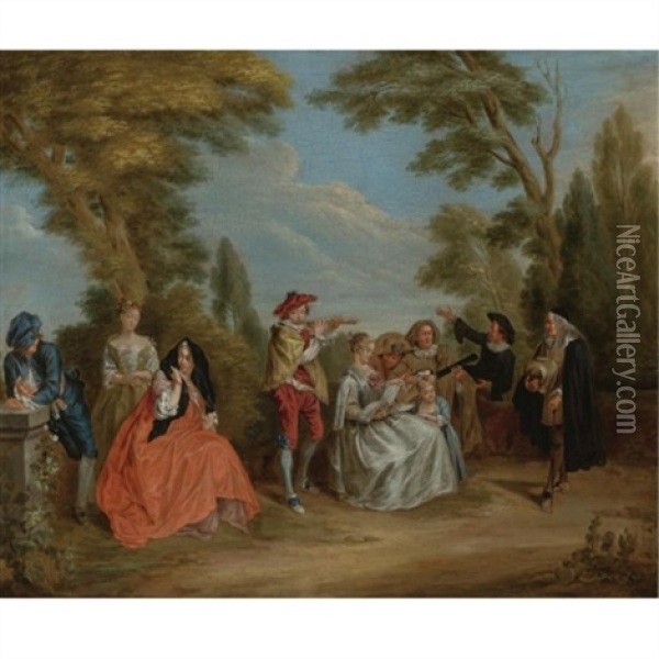 A Concert In The Park Oil Painting - Nicolas Lancret